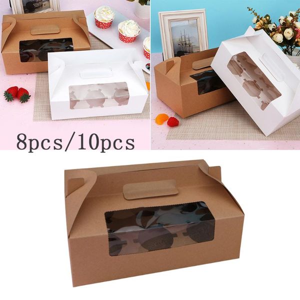 

8/10pcs 6 cavity cup cake box with window cupcake box portable dessert containers bakery cake carriers for home dessert shop