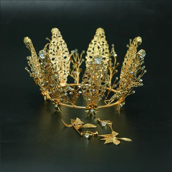 

vintage bridal crown crystal beads leaves crowns baroque women bridal tiara wedding birthday crown hair jewelry xh, Golden;white