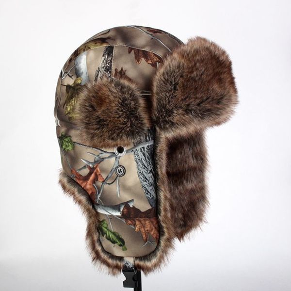

winter tree camouflage tactical army cap waterproof and breathable keep warm wind ski hunting protective ear hat, Black;white