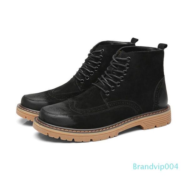

new men martin boots leather bullock man western boots lace-up male leisure shoes oxford sole ankle boots, Black