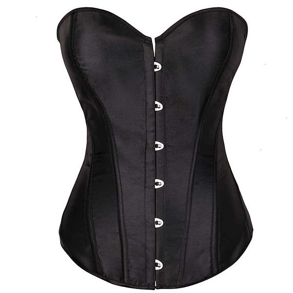 

satin corset plus size front buckle closure overbust corselet gothic lingerie black white pink purple white red bustier 6xl