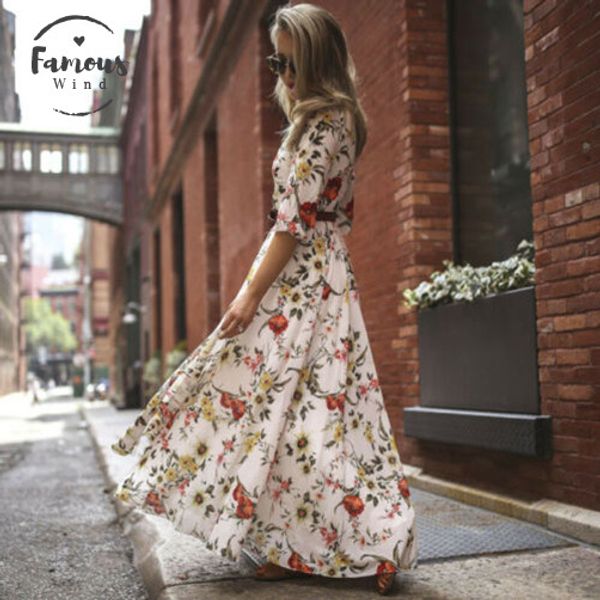 

женщины одеваются к 2020 году новые женские летние boho цветочные длинное платье половина рукава о шея высокая талия, свободный цветочным пр, Black;gray
