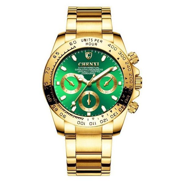 

chenxi male watches quartz wristwatch 001 3 decorative dial gold bezel analog dial face analog dial face gift for men, Slivery;brown