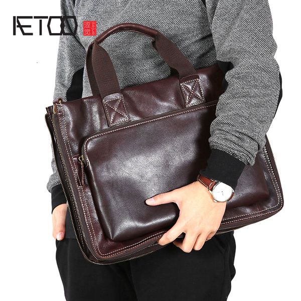 

aetoo original leather men's bag handbag shoulder messenger bag casual retro leather computer briefcase handmade