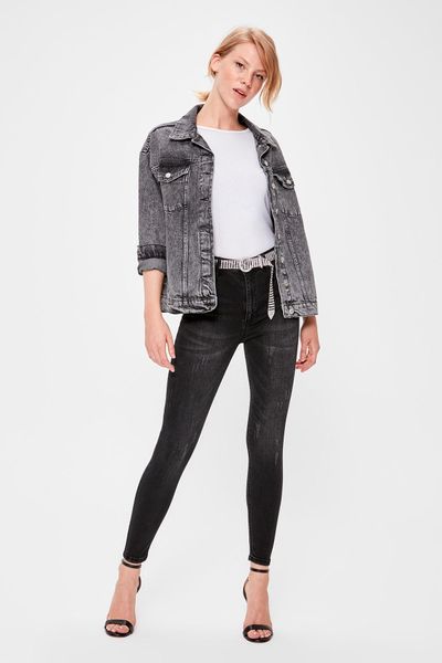 

trendyol black attrition detailed high waist skinny jeans twoaw20je0166, Blue