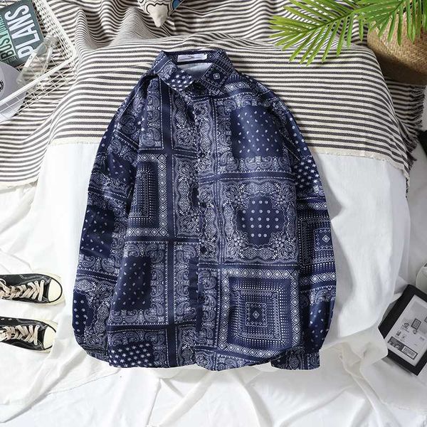 

bandana shirt men long sleeve shirts man hip hop shirt streetwear harajuku west cashew flowers print oversize retro clothing, White;black