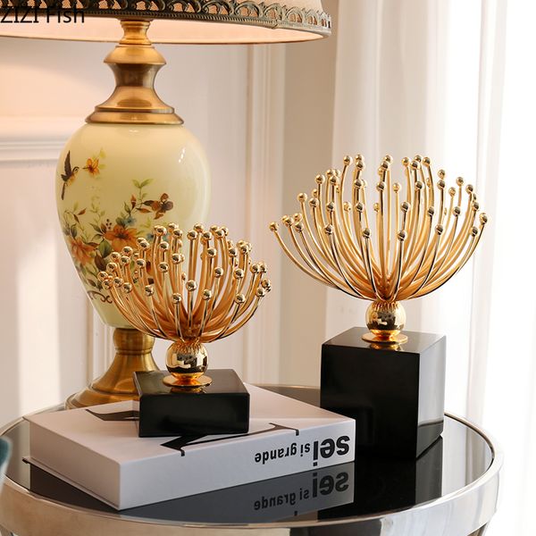 

creative nordic modern gold flower crafts ornaments marble base metal living room decoration expensive furnishings figurines