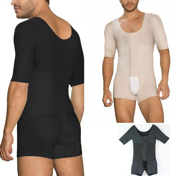 Homem mangas curtas Full Body Shaper emagrecimento barriga Controle Shapewear Plus Size 6XL Tummy Shaper Vest roupa interior do espartilho cintura Cincher Bodyshape