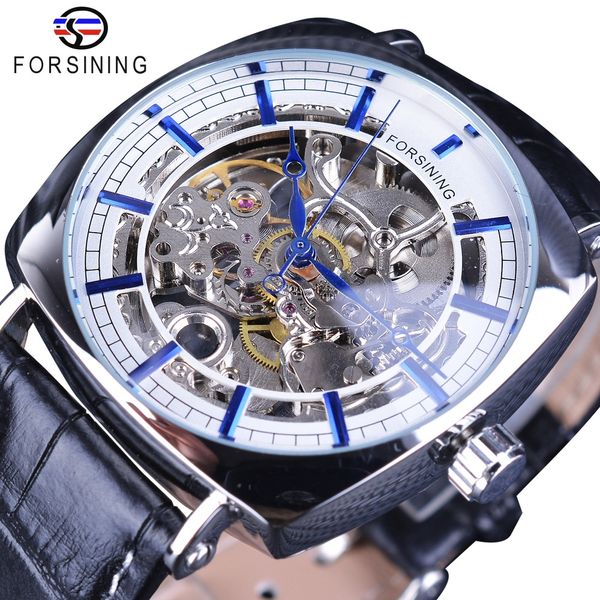 

forsining 2018 new limited edition blue hands transparent flower movement case genuine leather belt gear luxury automatic watch, Slivery;brown