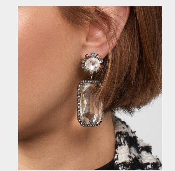 

square fashionable earrings with diamonds and coloured diamonds popular earrings, Golden;silver