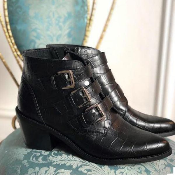 

retro leather boots women autumn winter shoes single fashion women ankle boots ladies square heels booties female shoes a1748, Black