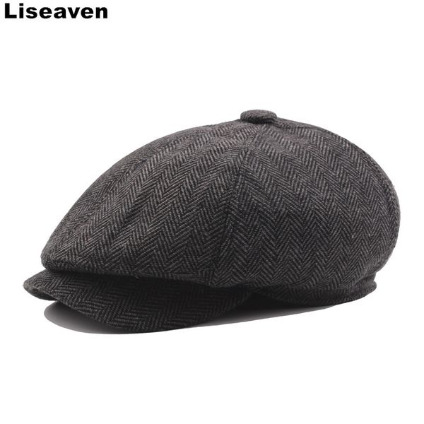 

liseaven men cap casual fashion berets hats striped beret caps, Blue;gray