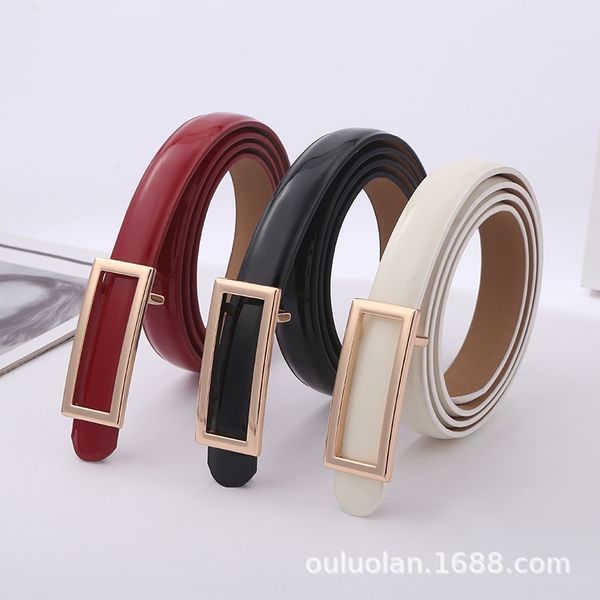 

gtf7g women's casual all-match patent buckle cowhide thin decorative women's leather casual all-match patent leather buckle cowhid, Black;brown