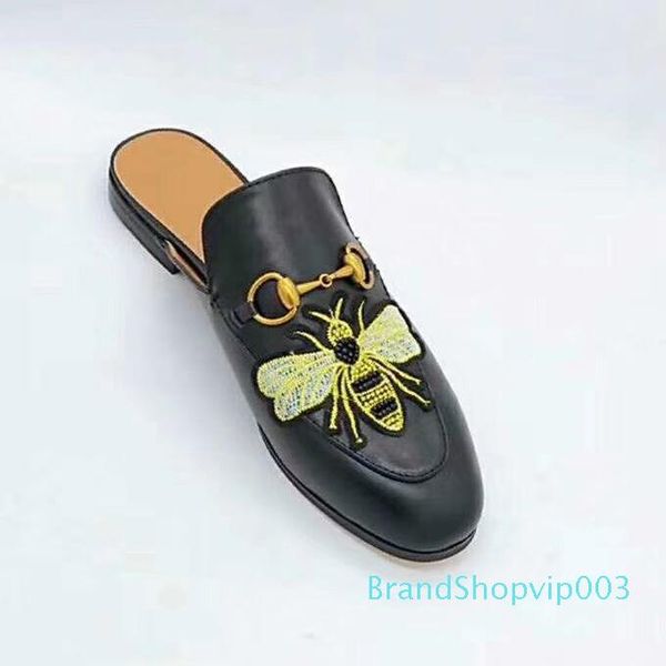 

2020 latest electric embroidered mfortable leather mop black size 40-45