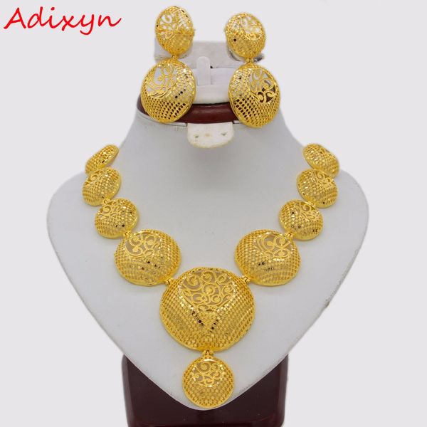 

adixyn hollow outvalue necklace/ earrings jewelry set for women gold color ethiopian arabic india bridal jewelry, Slivery;golden