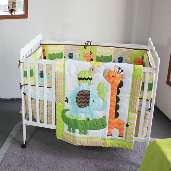 

5pcs/set100% cotton baby bedding set baby bed bumper crib skirt blanket quilt bedding cartoon pattern crib set