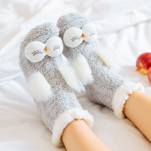 

home women girls warm soft bed floor socks lovely animal thicken casual socks winter indoor female comfortable, Black;white