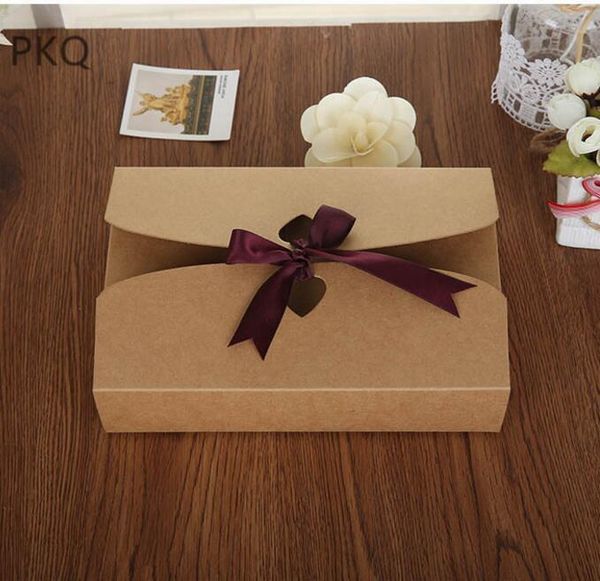 

10pcs 21.5x14x5cm large gift packing box brown kraft paper box wit ribbon clothes jewelry storage boxes wedding party