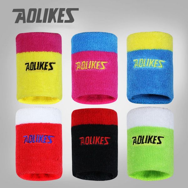 

1 pair aolikes cotton sport sweatband running sweat wrist brace support 3.3*3 inch tennis wristband for badminton gym yoga, Black;red