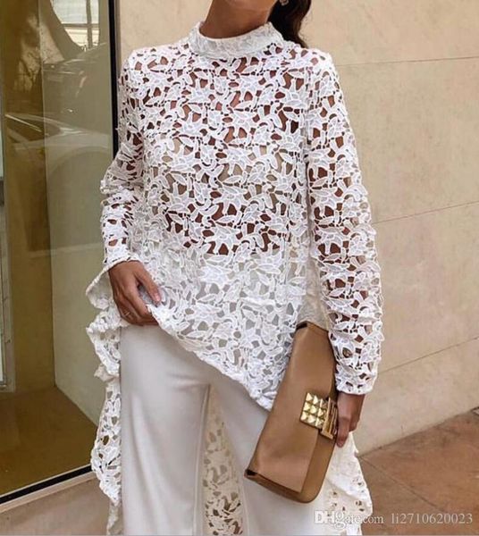 

2019 женщины рубашка blusas женщин сексуальный шнурок выдалбливают рубашка с длинным рукавом топы нерегулярное блузка летняя женская одежда, White