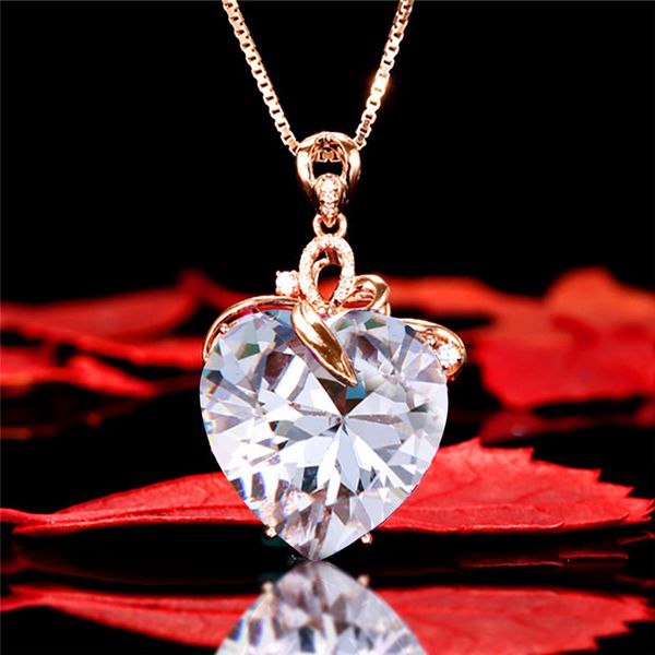 

rongxing cute rainbow big heart pendant necklaces for women rose gold chain white purple blue crystal wedding necklace jewelry, Silver