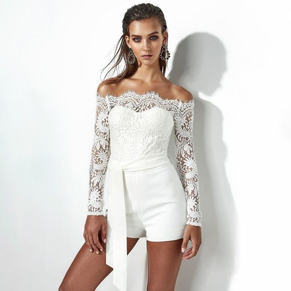 

белый кружевной воротник горячие лето lace легкий костюм с шортами прострочкой ползунки женские с длинным рукавом ремень сыпучие воротник ле, Black;white