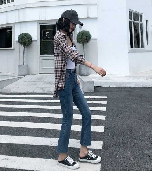 

deep blue female tight elastic cultivate one's morality show thin flares