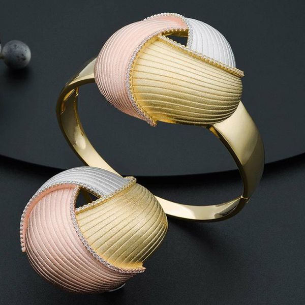 

zlxgirl big size high russian fashion craft special design jewelry sets bangle ring cubic zirconia celebrity banquet bangle, Silver
