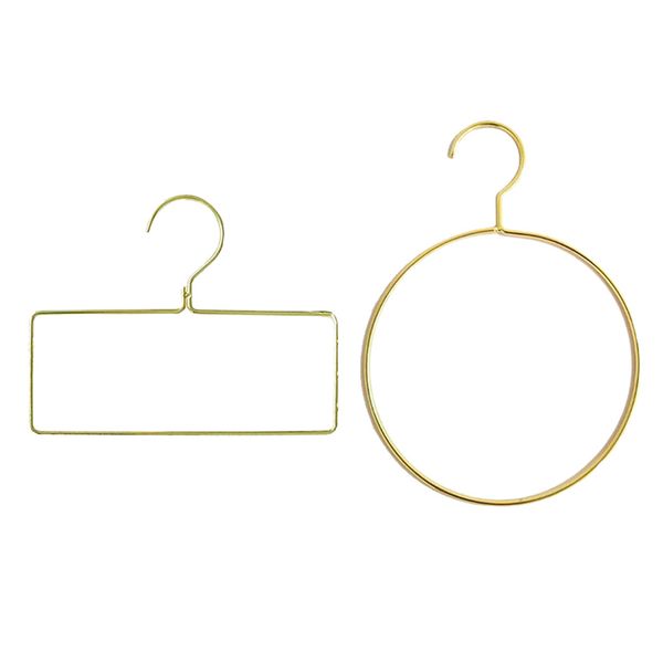 

2 pieces metal closet tie belt pants hanger hook display rack gold round/square