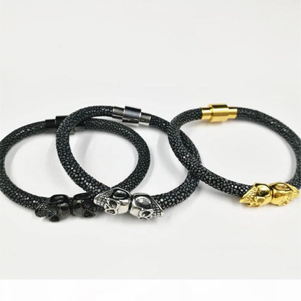 

wholesale price handmade leather wrap genuine stingray leather bracelet mens leather bracelet, Golden;silver