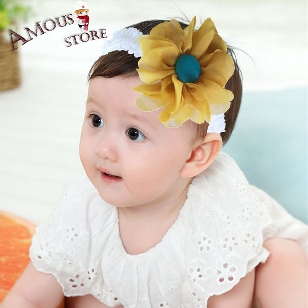 

baby girl headbands sweet kids girl baby headband infant newborn flower bow hair band accessories chiffon flower headband, Slivery;white