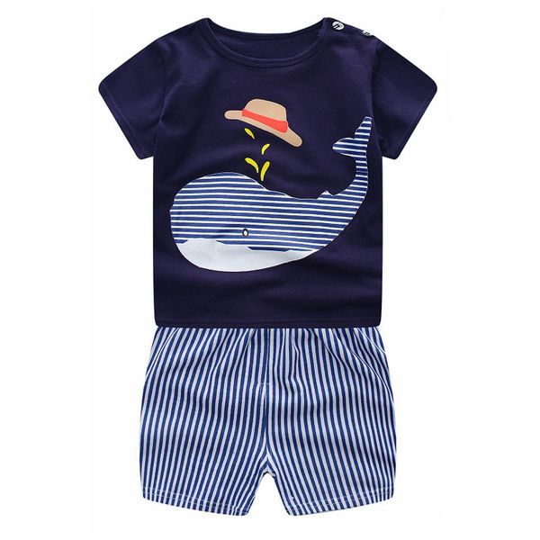 

newborn infant children summer 2019 cartoon whale short sleeve pants outfits set children clothes outfits roupas infantis, White