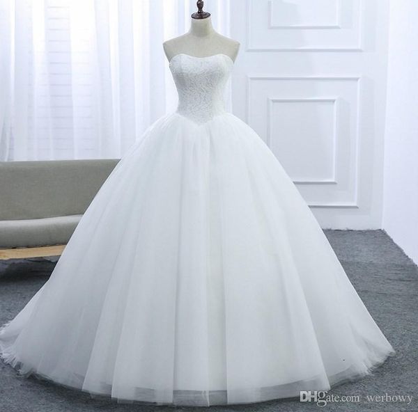 Vestidos de fiesta de tul de encaje simples, vestidos de novia con cordones blancos, vestidos de novia románticos, tren de corte, envío rápido HY4174