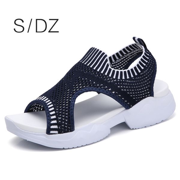 

sdz summer women sandals slip-on flat ladies sandals comfort wedge female shoes fashion breathable girls sandalias mujer 2020, Black