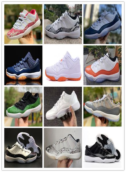 

2019 new 11 11s low cut mens basketball shoes white whitepink green navyblue snakesnakeskin concord chameleon mens sports sneakers size 7-13