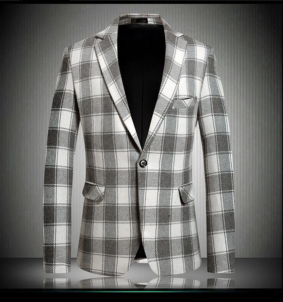 

plaid printed mens designer blazers casual mens lapel neck outerwear winter male coat with single breasted mens clothing, White;black