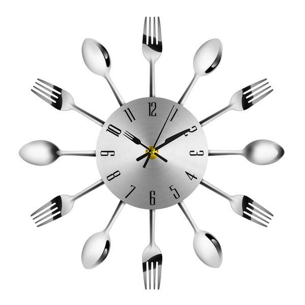 

modern stainless steel knife fork wall clock analog for home office