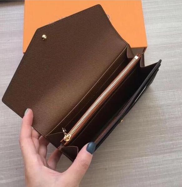 

с коробкой m60531 из натуральной кожи высокого качества portefeuille сара кошелька женская мода конверт стиле длинный кошелек карты держател, Red;black