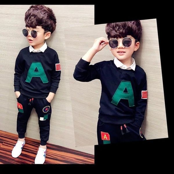 

kids boys fashion spring autumn clothing set letter +pants 2pcs little boys fashion clothes suit for tracksuit, White
