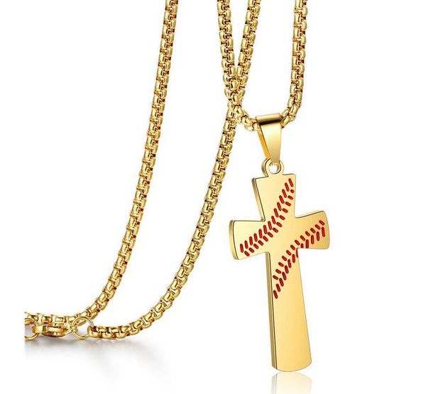 novo ouro, prata preto liso colar de pingente Cruz Cruz Baseball aço inoxidável Colar Pingente bastão de beisebol Cruz Gold Silver Cor Preto