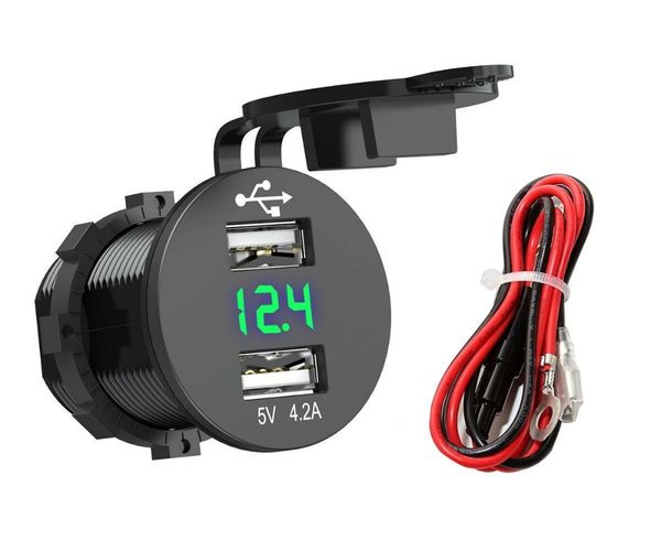 

dual usb charger socket, waterproof marine usb power outlet 2.1a&2.1a cigarette lighter socket adapter with voltage led digital