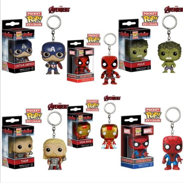 

prettygift funko pocket pop keychain - hulk captain america iron man raytheon spiderman vinyl figure keyring with box toy gift good quality