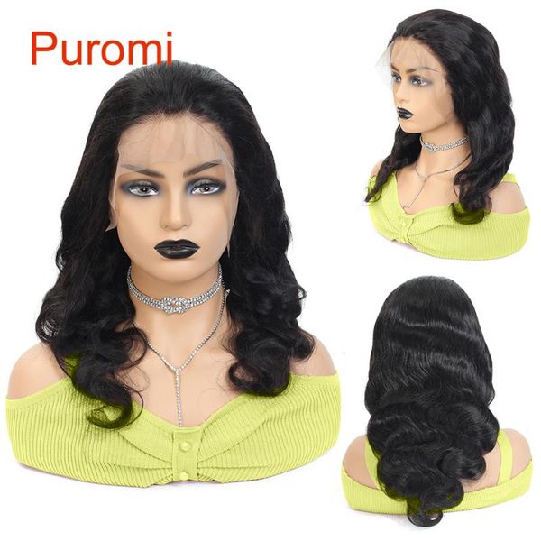 

puromi 10-28 inch body wave 13x4 lace front human hair wigs 130% remy lace front wig with baby hair for black women, Black;brown