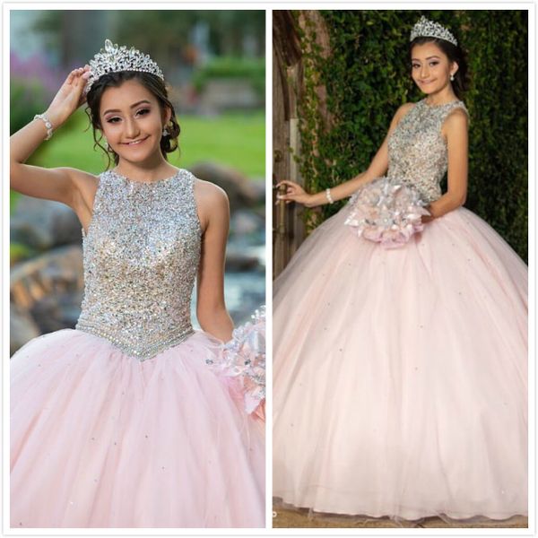 

beaded crystals sequins quinceanera prom dresses pink pink backless tulle ball gown evening party sweet 16 dress, Blue;red