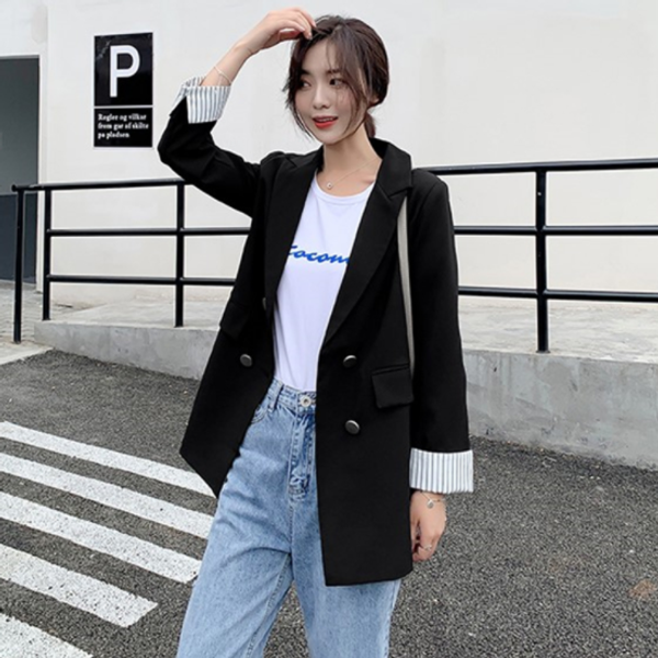 

double breasted women jackets notched collar women blazer jacket autumn winter female outerwear elegant ladies coat db175, White;black