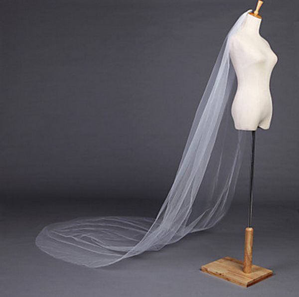 

amazing one-layer cut edge cathedral length nice-looking white ivory champagne red black purple pink wedding veil