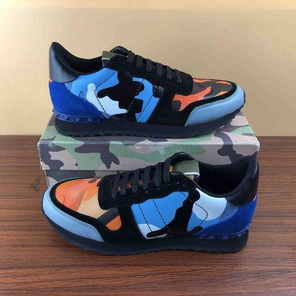 

new sport shoes man women genuine leather rubber stud camouflage rockrunner casual sneakers from italy with box size 35-45, Black