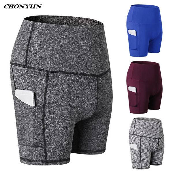 

women's sports shorts pocket push up tummy control yoga shorts fitness sport breathable gym leggings high elastic workout, White;red
