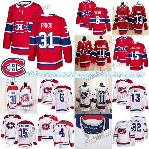 

montrÃ©al canadiens jersey 6 shea weber 31 carey price 11 brendan gallagher 13 max domi ice hockey jerseys, Black;red