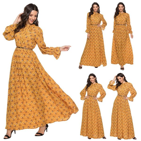 

women boho floral print flare sleeve long maxi dress party beach sundress autumn 2019 lonf sleeve bowknot a-line sash fashion, Red